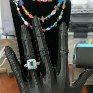 Elegant Silver and Blue Costume Ring